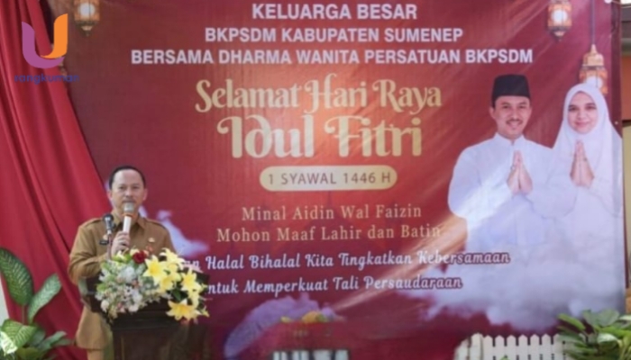 POTRET. Plt. Kepala BKPSDM Sumenep, Arif Firmanto, saat memberikan sambutan di acara Halal Bihalal, Selasa 08/04/2025 (Dok. Istimewa/Rangkuman.net) 