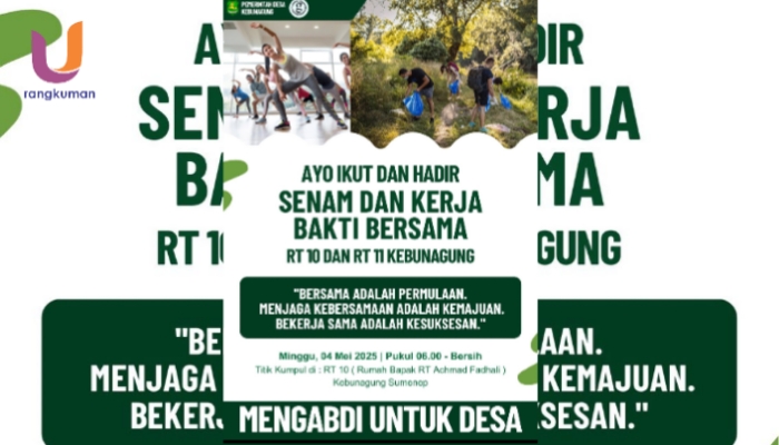 POTRET. Poster Warga Kebunagung mengikuti senam dan kerja bakti bersama di Minggu pagi. (Dok. Istimewa/Rangkuman.net)