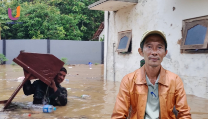 POTRET. Kepala Desa Kebunagung, Bustanul Affa, dan kondisi rumah warga yang tergenang banjir, (Dok. Ury/Rangkuman.net)
