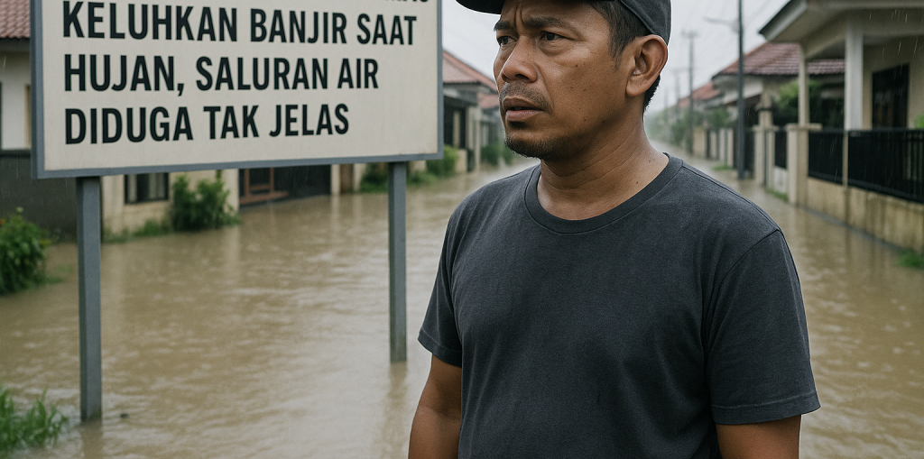 ILUSTRASI. Salah satu warga RT 09 Kebonagong, Sumenep, mengeluhkan saluran drainase di Perumahan Griya Bukit Mas. (Dok. Istimewa/Rangkuman.net)
