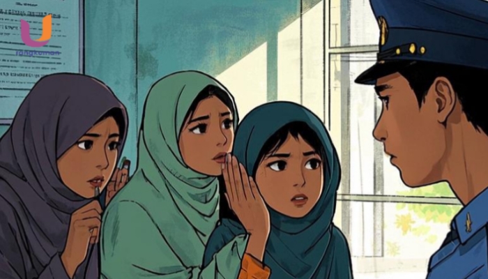 POTRET. Ilustrasi 4 santriwati korban dugaan pencabulan saat di periksa oleh petugas Polres Sumenep, (Dok. Istimewa/Rangkuman.net)