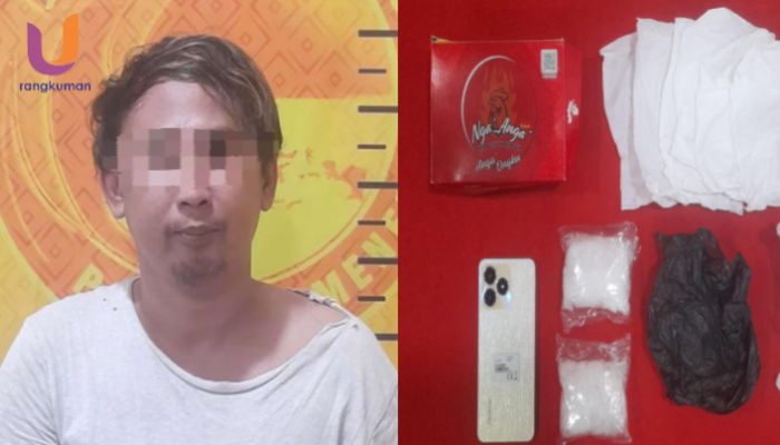 POTRET. Tersangka S berikut barang bukti Sabu-sabu yang berhasil diamankan oleh Polres Sumenep (Dok. Humas Polres Sumenep/Rangkuman.net)