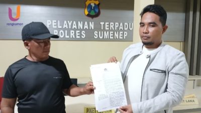 POTRET. Haryono, pengelola Waterpark Kangean, saat melaporkan di SPKT Polsek Kamgean (Rangkuman.net) 