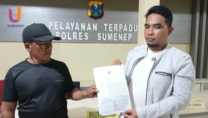 POTRET. Haryono, pengelola Waterpark Kangean, saat melaporkan di SPKT Polsek Kamgean (Rangkuman.net) 